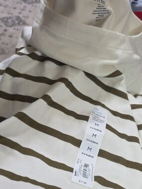 The Classic Men's Boatneck 3/4 Sleeve Stripe Shirt - Olive & Cream
